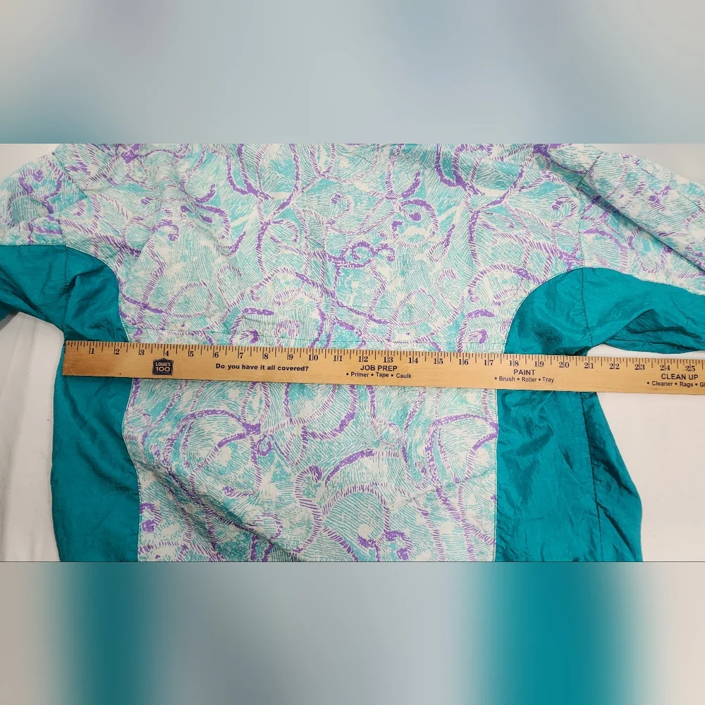 VINTAGE ASICS Womens Lightweight Windbreaker Running Full-Zip Large Green Tribal - Picture 7 of 11